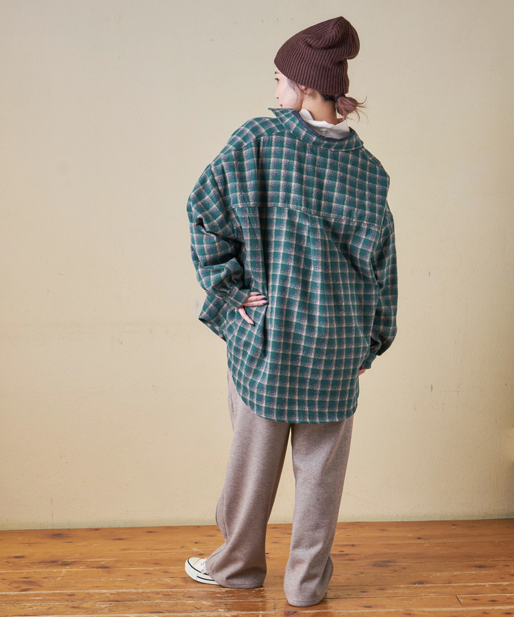 CUBE SUGAR(キューブシュガー) |【秋冬新作】微起毛 チェック デニム使い ビッグシャツ