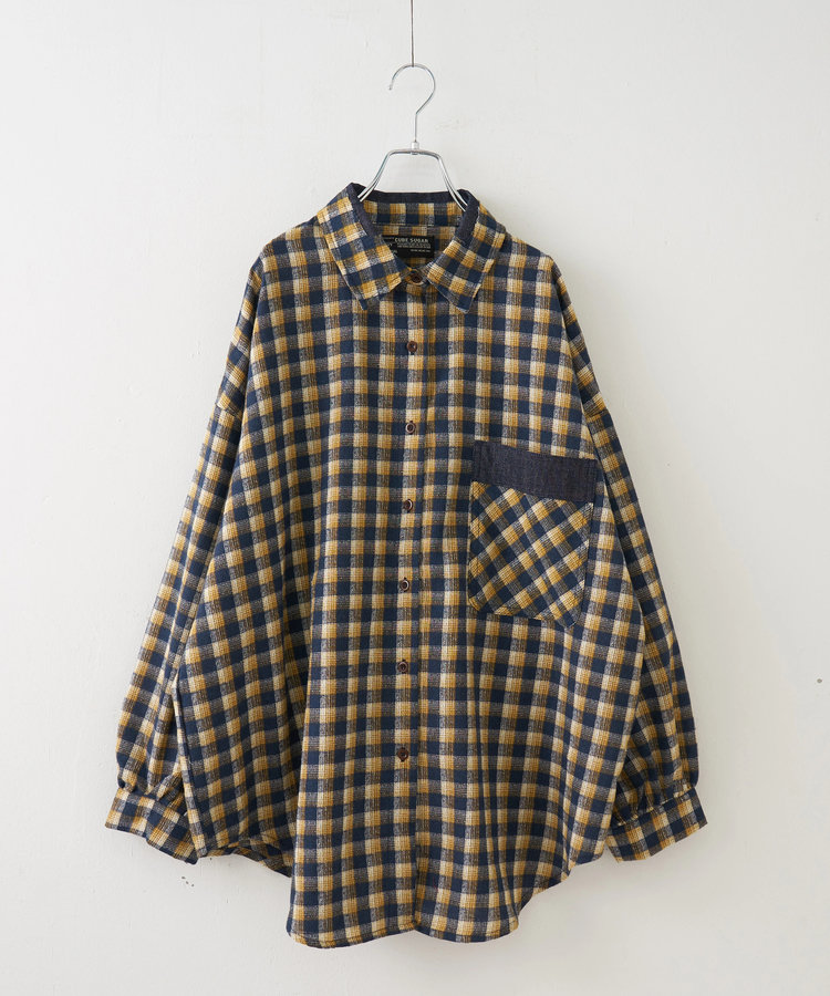 CUBE SUGAR(キューブシュガー) |【秋冬新作】微起毛 チェック デニム使い ビッグシャツ
