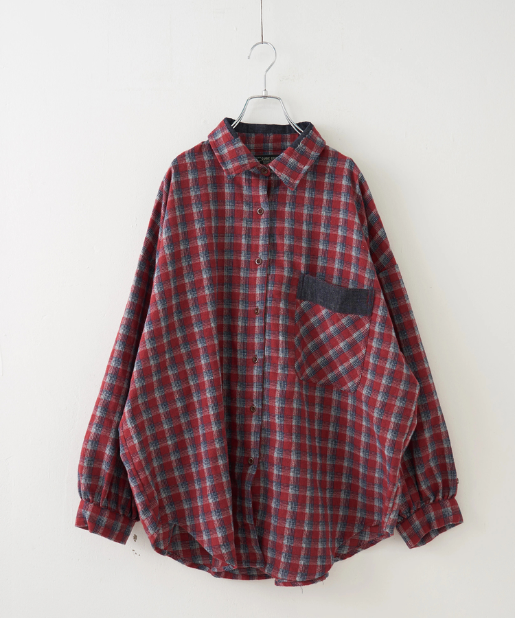 CUBE SUGAR(キューブシュガー) |【秋冬新作】微起毛 チェック デニム使い ビッグシャツ