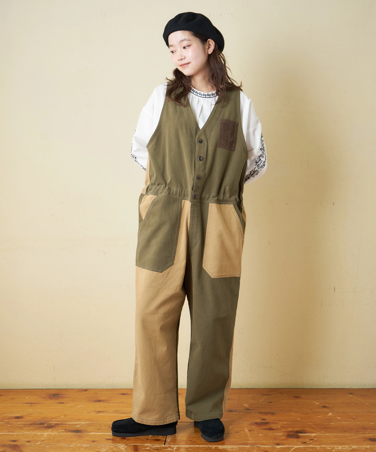 CUBE SUGAR(キューブシュガー) |【秋冬新作】ピーチツイル × コーデュロイ サロペットパンツ