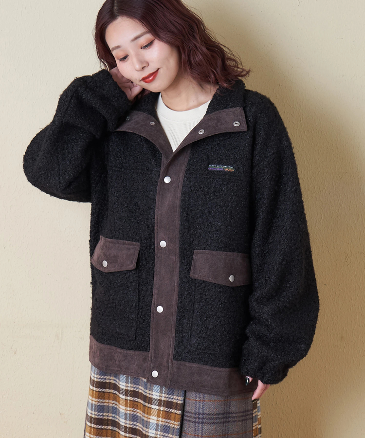 CUBE SUGAR(キューブシュガー) |【冬新作】プードルファー スタンドカラー 配色 ブルゾン