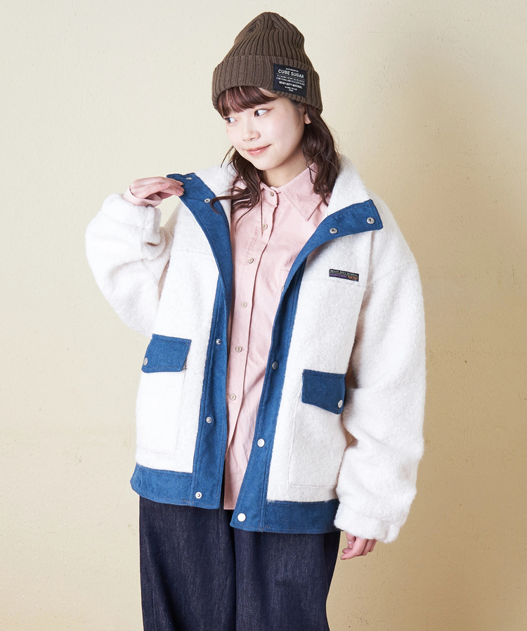 CUBE SUGAR(キューブシュガー) |【冬新作】プードルファー スタンドカラー 配色 ブルゾン