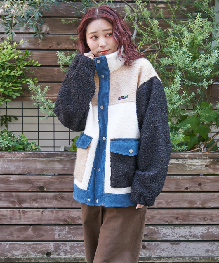 CUBE SUGAR(キューブシュガー) |【冬新作】プードルファー スタンドカラー 配色 ブルゾン