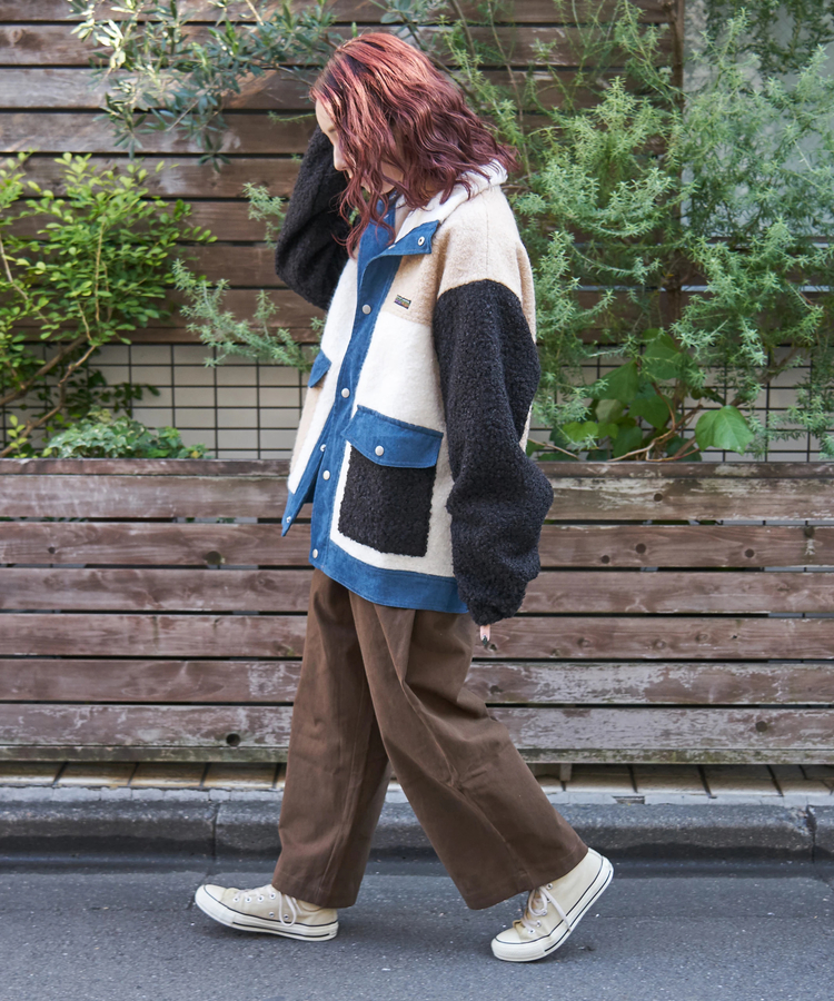 CUBE SUGAR(キューブシュガー) |【冬新作】プードルファー スタンドカラー 配色 ブルゾン