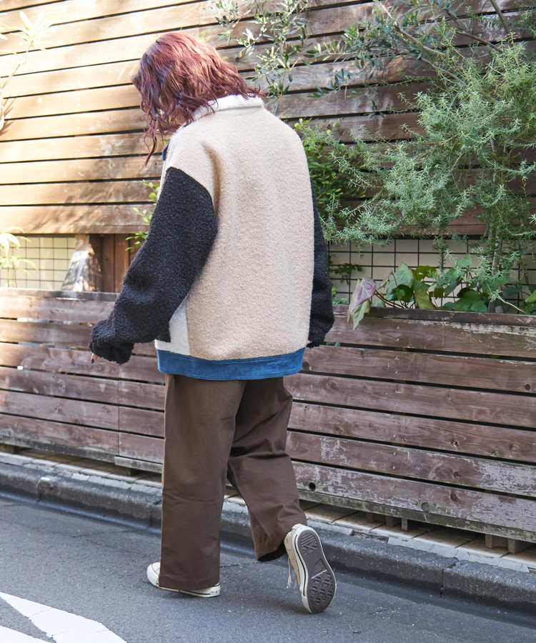 CUBE SUGAR(キューブシュガー) |【冬新作】プードルファー スタンドカラー 配色 ブルゾン