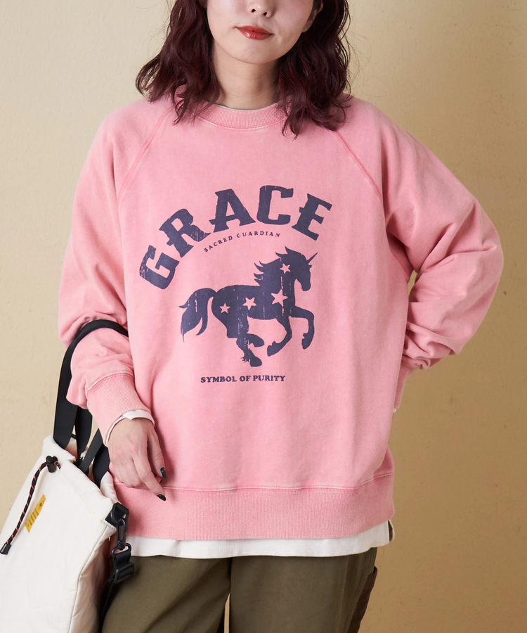 CUBE SUGAR(キューブシュガー) |【秋冬新作】パウダー加工 裏毛 ラグランスリーブ プルオーバー