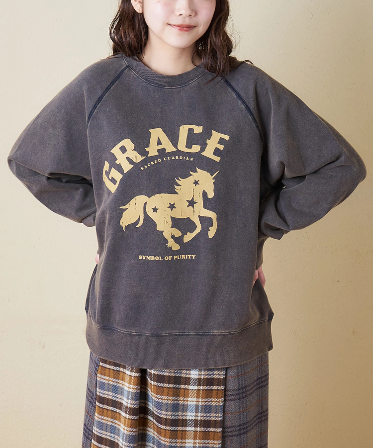 CUBE SUGAR(キューブシュガー) |【秋冬新作】パウダー加工 裏毛 ラグランスリーブ プルオーバー