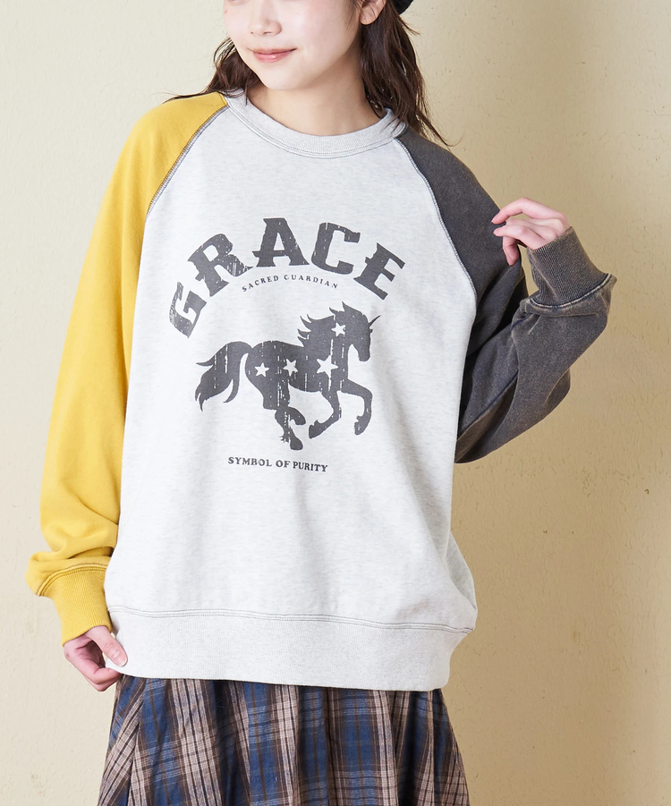 CUBE SUGAR(キューブシュガー) |【秋冬新作】パウダー加工 裏毛 ラグランスリーブ プルオーバー