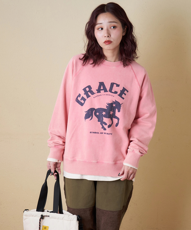 CUBE SUGAR(キューブシュガー) |【秋冬新作】パウダー加工 裏毛 ラグランスリーブ プルオーバー