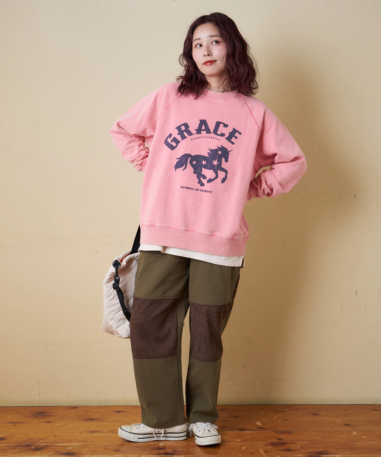 CUBE SUGAR(キューブシュガー) |【秋冬新作】パウダー加工 裏毛 ラグランスリーブ プルオーバー