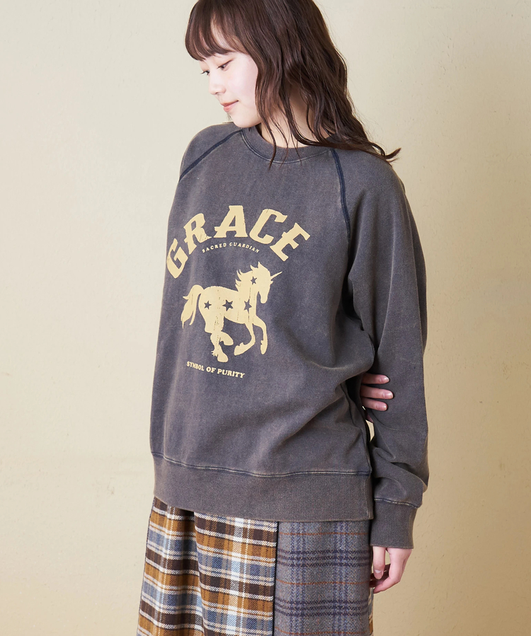 CUBE SUGAR(キューブシュガー) |【秋冬新作】パウダー加工 裏毛 ラグランスリーブ プルオーバー