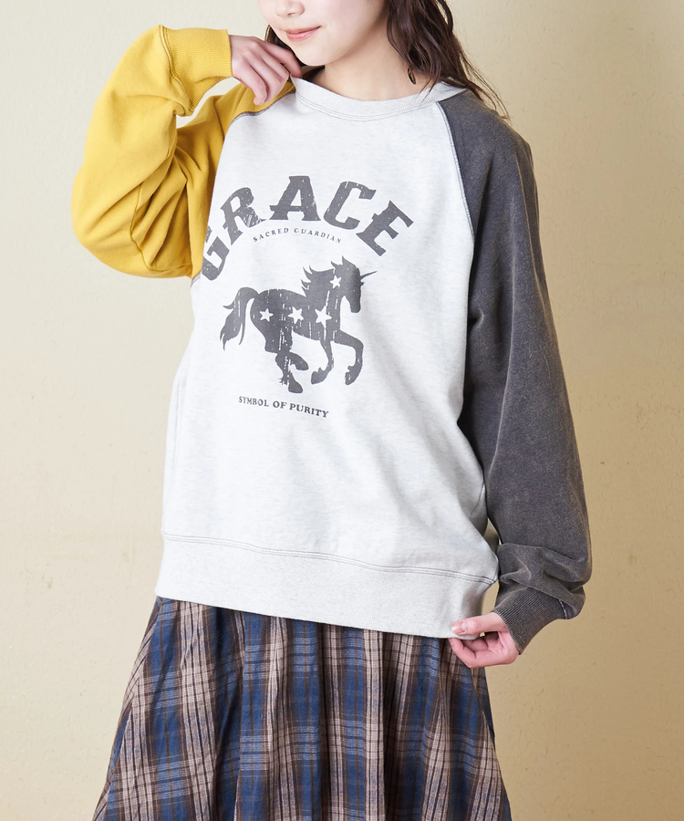 CUBE SUGAR(キューブシュガー) |【秋冬新作】パウダー加工 裏毛 ラグランスリーブ プルオーバー