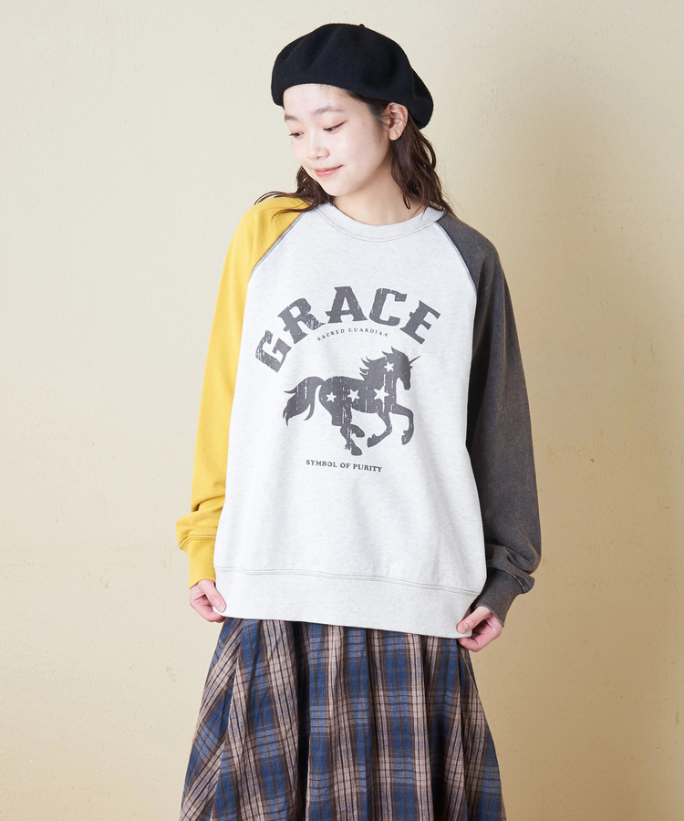 CUBE SUGAR(キューブシュガー) |【秋冬新作】パウダー加工 裏毛 ラグランスリーブ プルオーバー