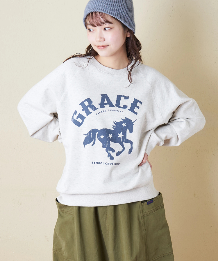 CUBE SUGAR(キューブシュガー) |【秋冬新作】パウダー加工 裏毛 ラグランスリーブ プルオーバー