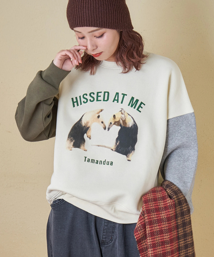 CUBE SUGAR(キューブシュガー) |【秋冬新作】CVC ガーゼ裏毛 裏起毛 スウェット アニマルプリント プルオーバー