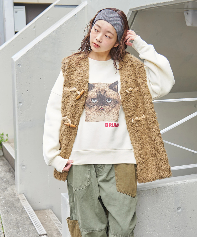 CUBE SUGAR(キューブシュガー) |【秋冬新作】CVC ガーゼ裏毛 裏起毛 スウェット アニマルプリント プルオーバー