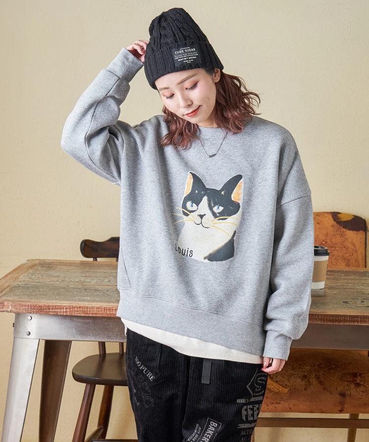 CUBE SUGAR(キューブシュガー) |【秋冬新作】CVC ガーゼ裏毛 裏起毛 スウェット アニマルプリント プルオーバー