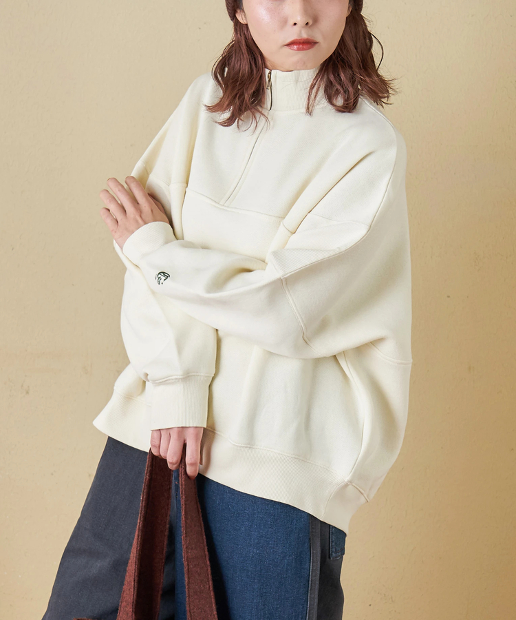CUBE SUGAR(キューブシュガー) |【秋冬新作】CVC ガーゼ裏毛 裏起毛 スウェット 変形 ドルマン ハーフジップ プルオーバー