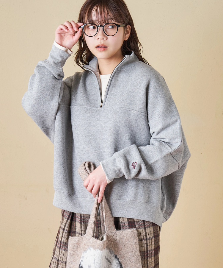 CUBE SUGAR(キューブシュガー) |【秋冬新作】CVC ガーゼ裏毛 裏起毛 スウェット 変形 ドルマン ハーフジップ プルオーバー