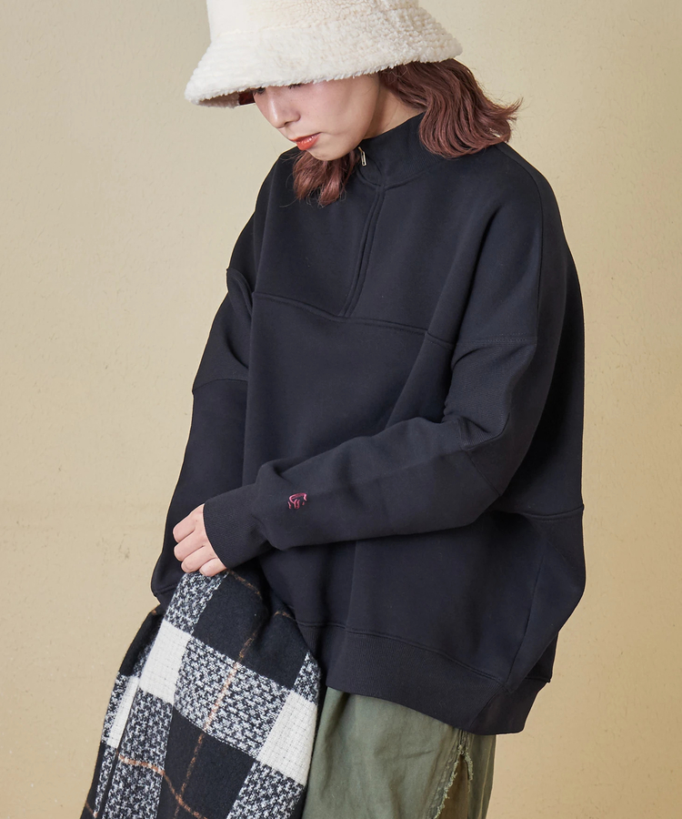 CUBE SUGAR(キューブシュガー) |【秋冬新作】CVC ガーゼ裏毛 裏起毛 スウェット 変形 ドルマン ハーフジップ プルオーバー