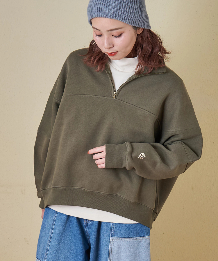 CUBE SUGAR(キューブシュガー) |【秋冬新作】CVC ガーゼ裏毛 裏起毛 スウェット 変形 ドルマン ハーフジップ プルオーバー