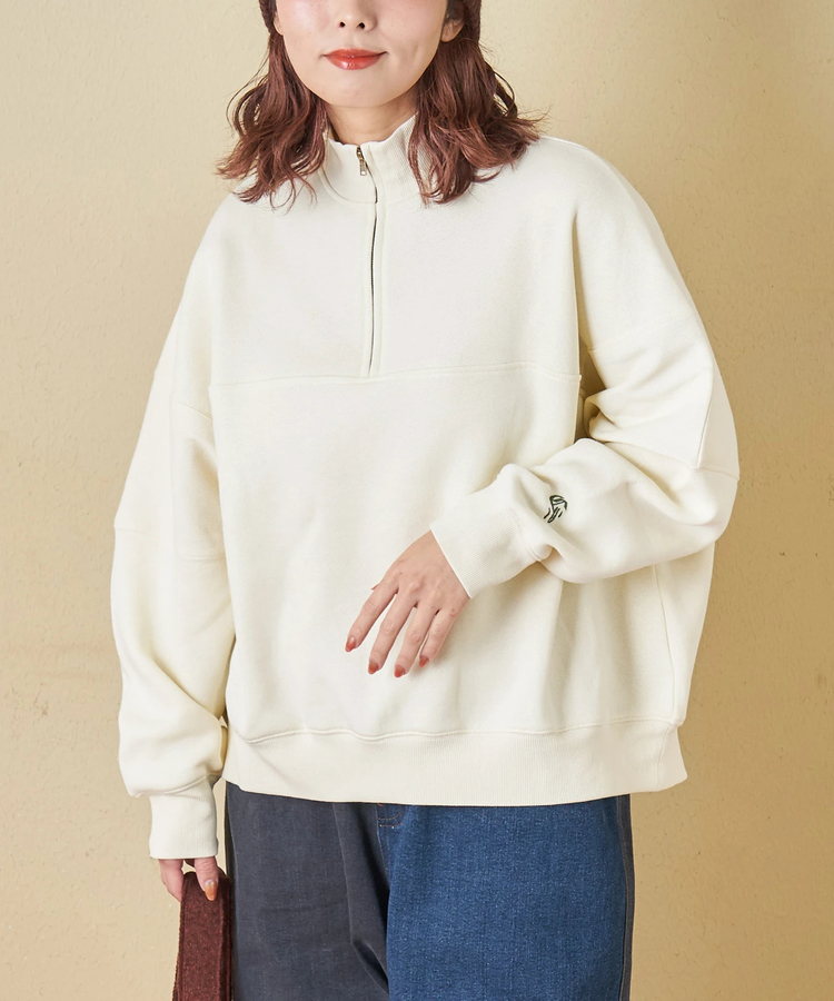 CUBE SUGAR(キューブシュガー) |【秋冬新作】CVC ガーゼ裏毛 裏起毛 スウェット 変形 ドルマン ハーフジップ プルオーバー
