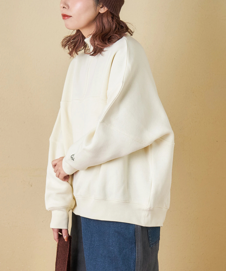 CUBE SUGAR(キューブシュガー) |【秋冬新作】CVC ガーゼ裏毛 裏起毛 スウェット 変形 ドルマン ハーフジップ プルオーバー