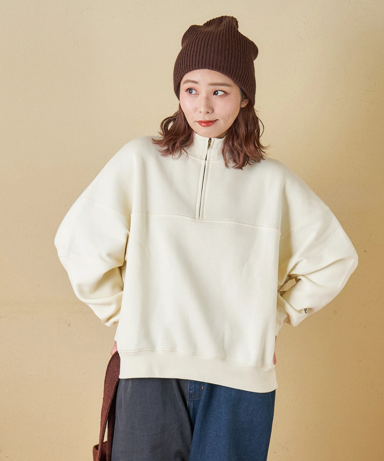 CUBE SUGAR(キューブシュガー) |【秋冬新作】CVC ガーゼ裏毛 裏起毛 スウェット 変形 ドルマン ハーフジップ プルオーバー