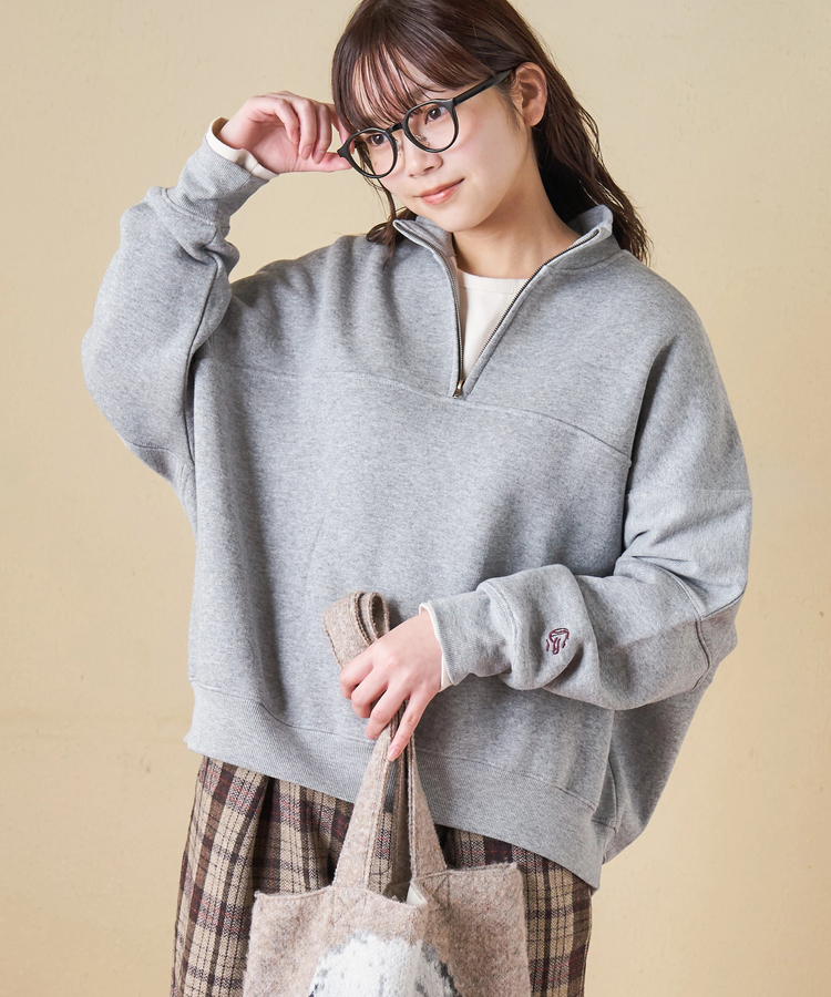 CUBE SUGAR(キューブシュガー) |【秋冬新作】CVC ガーゼ裏毛 裏起毛 スウェット 変形 ドルマン ハーフジップ プルオーバー