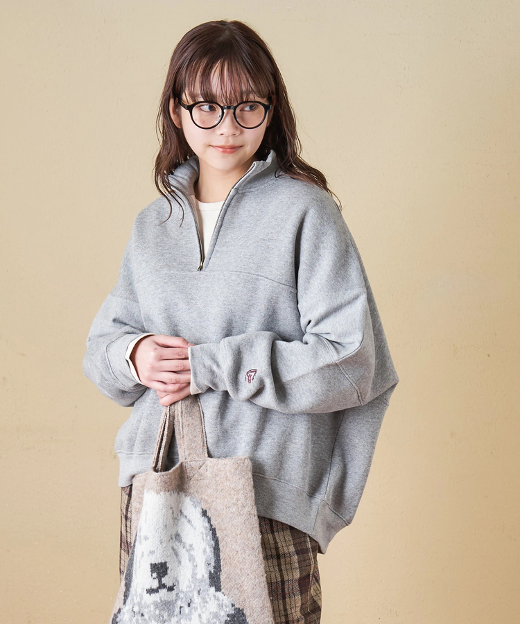 CUBE SUGAR(キューブシュガー) |【秋冬新作】CVC ガーゼ裏毛 裏起毛 スウェット 変形 ドルマン ハーフジップ プルオーバー