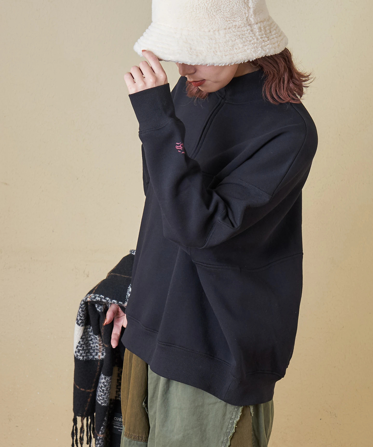 CUBE SUGAR(キューブシュガー) |【秋冬新作】CVC ガーゼ裏毛 裏起毛 スウェット 変形 ドルマン ハーフジップ プルオーバー