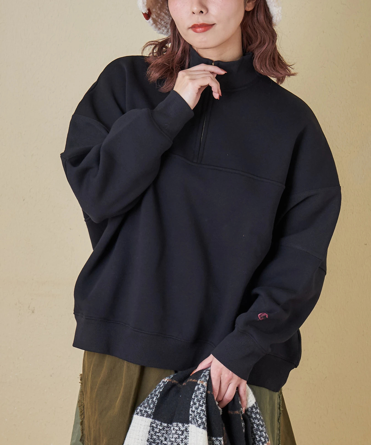 CUBE SUGAR(キューブシュガー) |【秋冬新作】CVC ガーゼ裏毛 裏起毛 スウェット 変形 ドルマン ハーフジップ プルオーバー