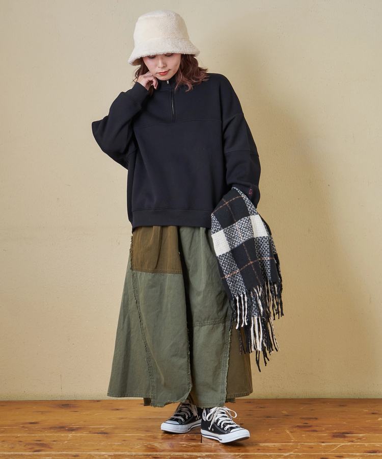 CUBE SUGAR(キューブシュガー) |【秋冬新作】CVC ガーゼ裏毛 裏起毛 スウェット 変形 ドルマン ハーフジップ プルオーバー