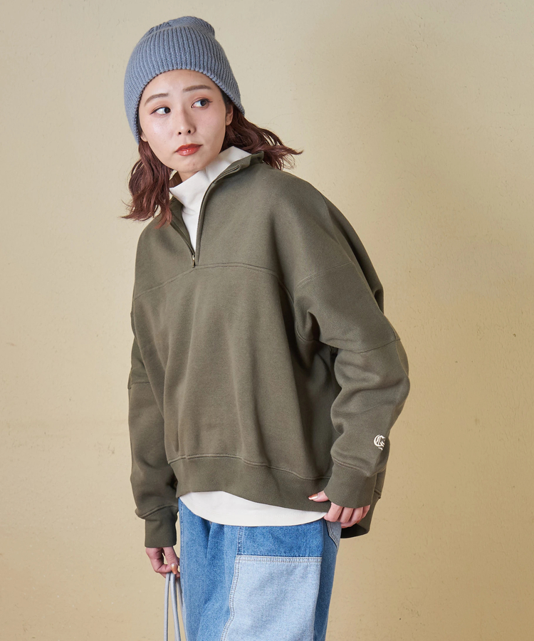 CUBE SUGAR(キューブシュガー) |【秋冬新作】CVC ガーゼ裏毛 裏起毛 スウェット 変形 ドルマン ハーフジップ プルオーバー