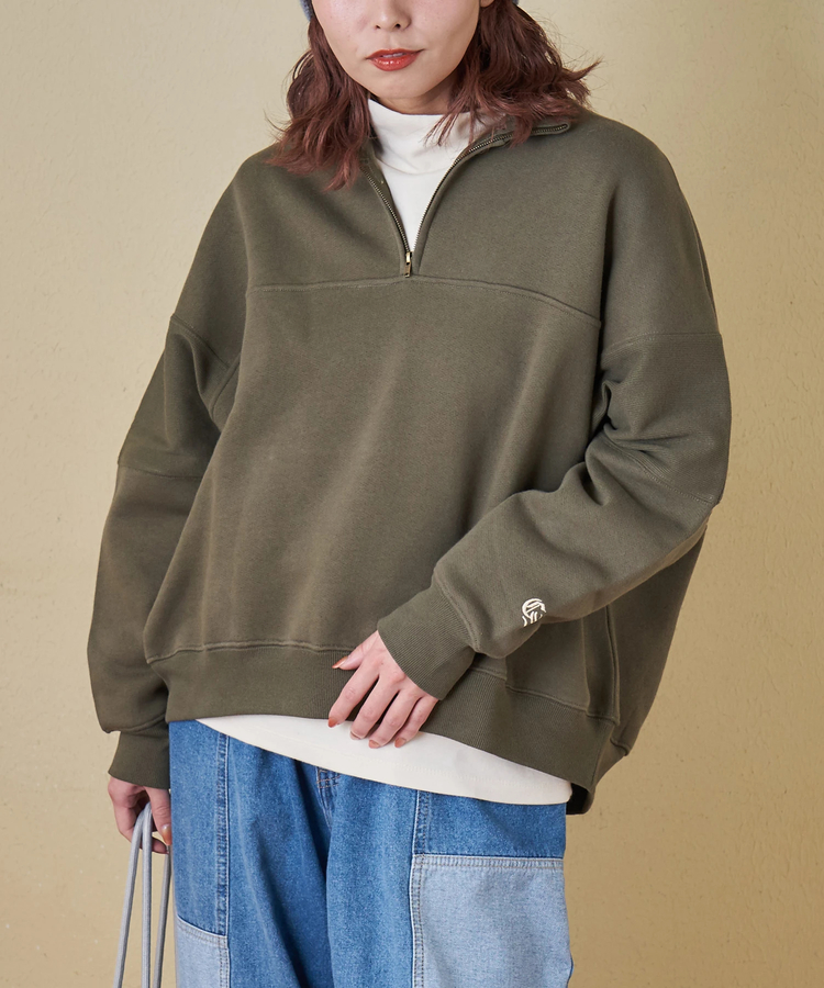 CUBE SUGAR(キューブシュガー) |【秋冬新作】CVC ガーゼ裏毛 裏起毛 スウェット 変形 ドルマン ハーフジップ プルオーバー