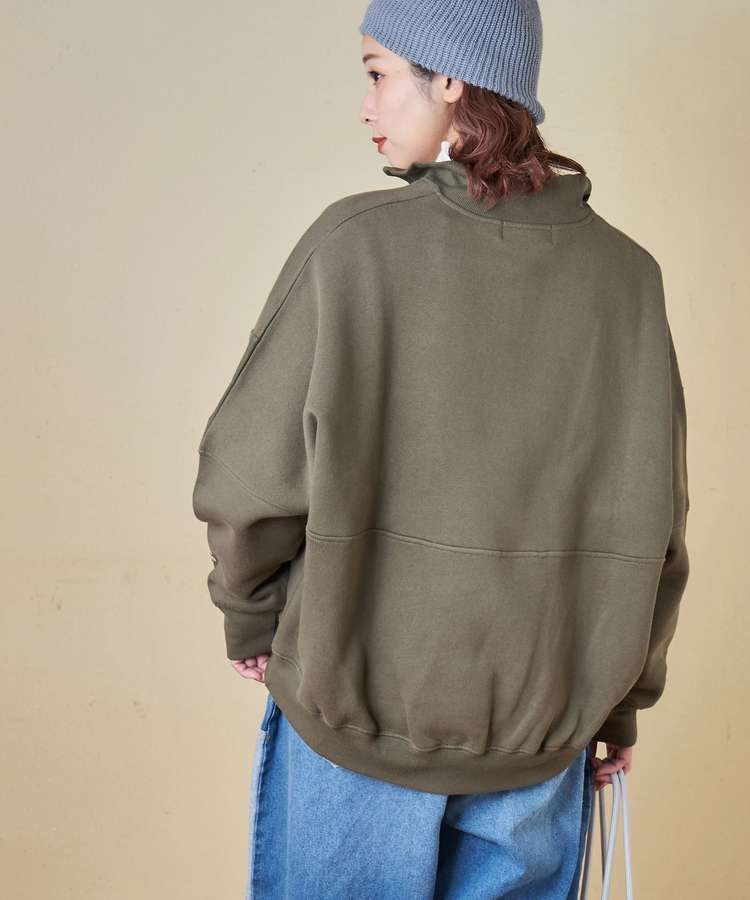 CUBE SUGAR(キューブシュガー) |【秋冬新作】CVC ガーゼ裏毛 裏起毛 スウェット 変形 ドルマン ハーフジップ プルオーバー