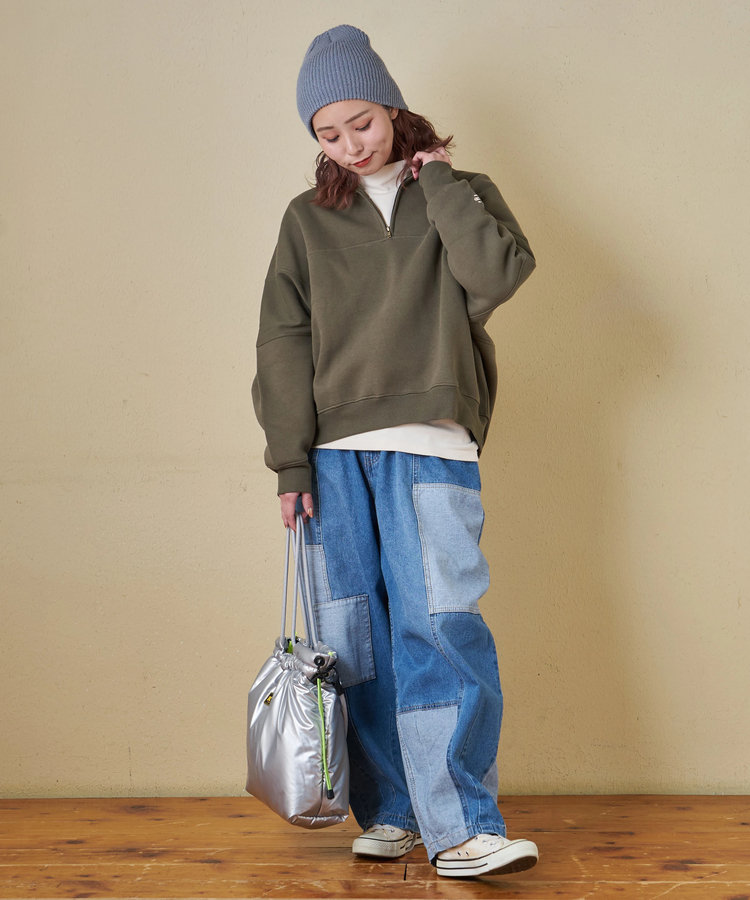 CUBE SUGAR(キューブシュガー) |【秋冬新作】CVC ガーゼ裏毛 裏起毛 スウェット 変形 ドルマン ハーフジップ プルオーバー