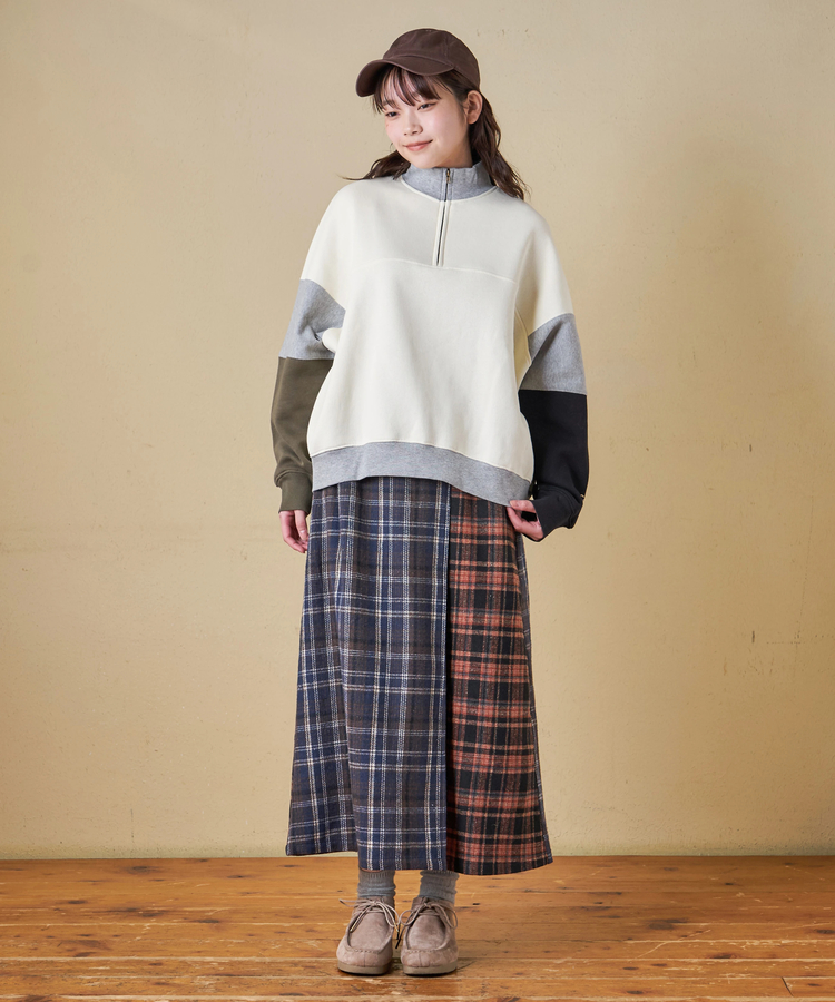 CUBE SUGAR(キューブシュガー) |【秋冬新作】CVC ガーゼ裏毛 裏起毛 スウェット 変形 ドルマン ハーフジップ プルオーバー