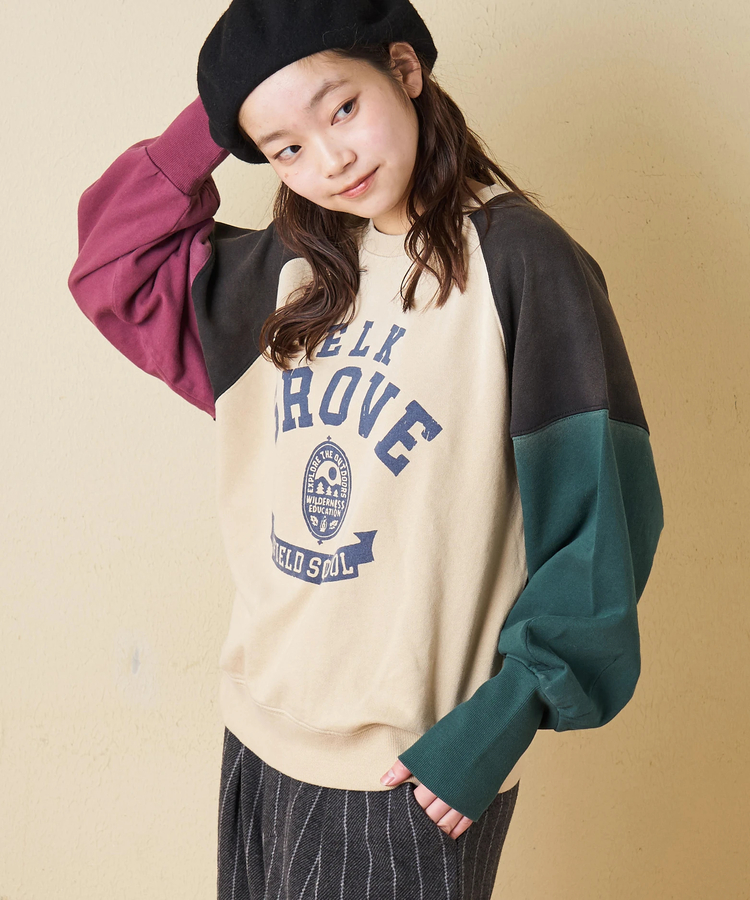 CUBE SUGAR(キューブシュガー) |【秋冬新作】30/10裏毛 パウダー加工 スウェット ラグラン 切替 プルオーバー