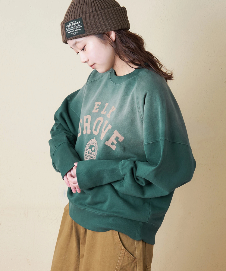 CUBE SUGAR(キューブシュガー) |【秋冬新作】30/10裏毛 パウダー加工 スウェット ラグラン 切替 プルオーバー