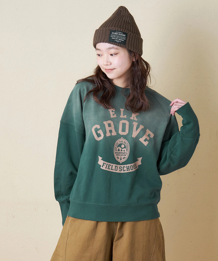 CUBE SUGAR(キューブシュガー) |【秋冬新作】30/10裏毛 パウダー加工 スウェット ラグラン 切替 プルオーバー