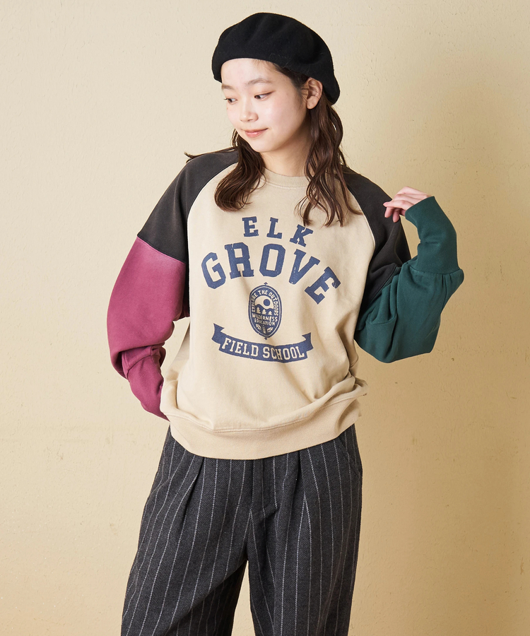 CUBE SUGAR(キューブシュガー) |【秋冬新作】30/10裏毛 パウダー加工 スウェット ラグラン 切替 プルオーバー