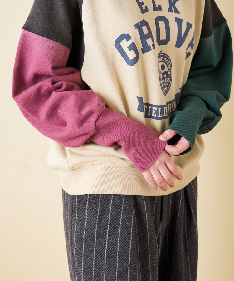 CUBE SUGAR(キューブシュガー) |【秋冬新作】30/10裏毛 パウダー加工 スウェット ラグラン 切替 プルオーバー