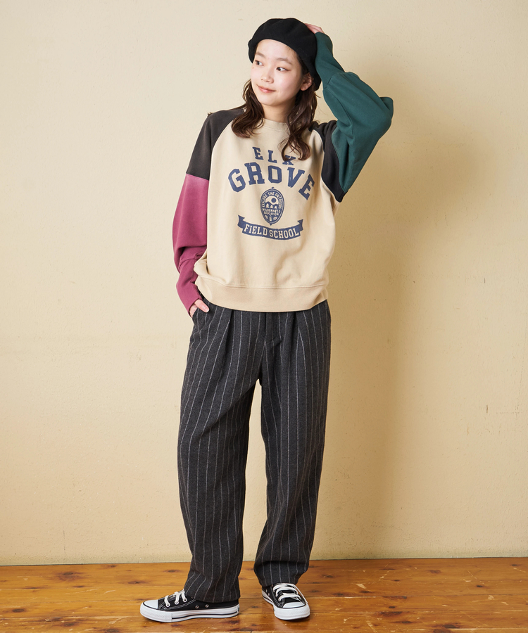 CUBE SUGAR(キューブシュガー) |【秋冬新作】30/10裏毛 パウダー加工 スウェット ラグラン 切替 プルオーバー