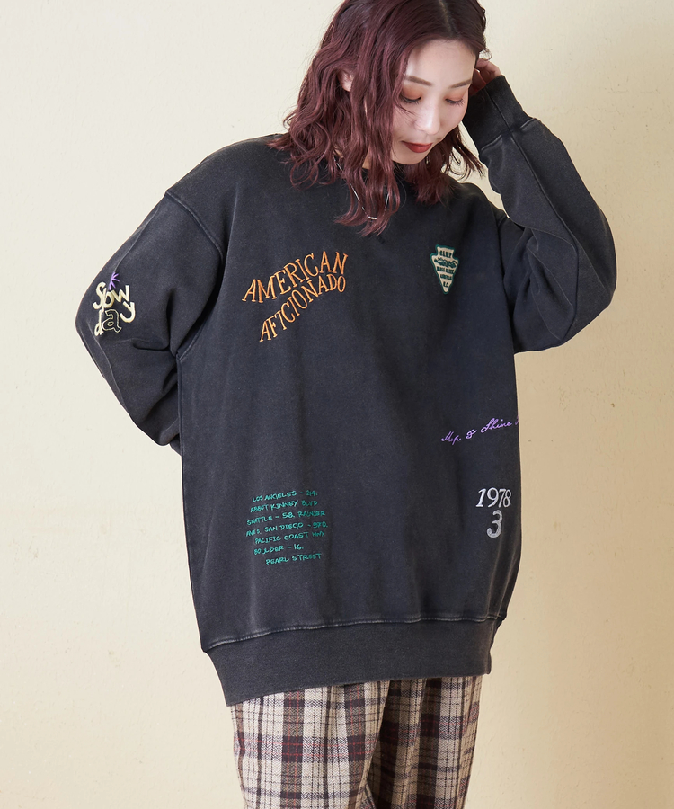 CUBE SUGAR(キューブシュガー) |【秋冬新作】30/10裏毛 パウダー加工 スウェット ロゴ 刺繍 ビッグ プルオーバー