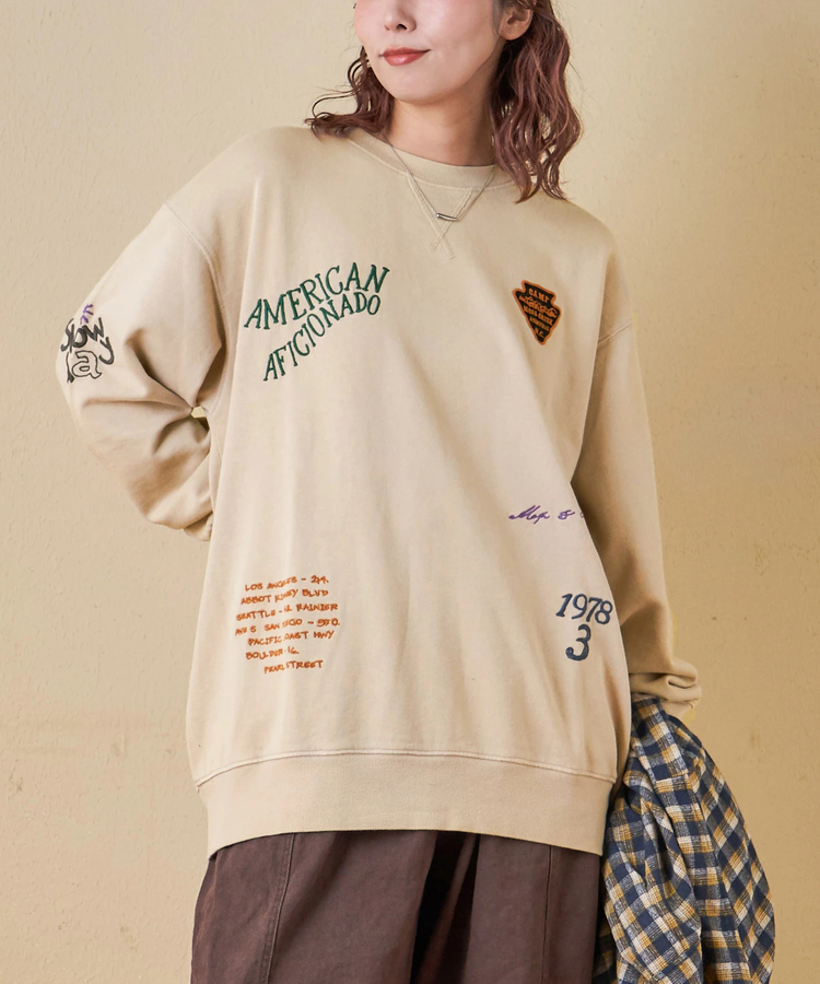 CUBE SUGAR(キューブシュガー) |【秋冬新作】30/10裏毛 パウダー加工 スウェット ロゴ 刺繍 ビッグ プルオーバー