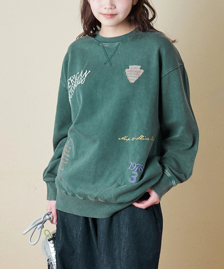 CUBE SUGAR(キューブシュガー) |【秋冬新作】30/10裏毛 パウダー加工 スウェット ロゴ 刺繍 ビッグ プルオーバー