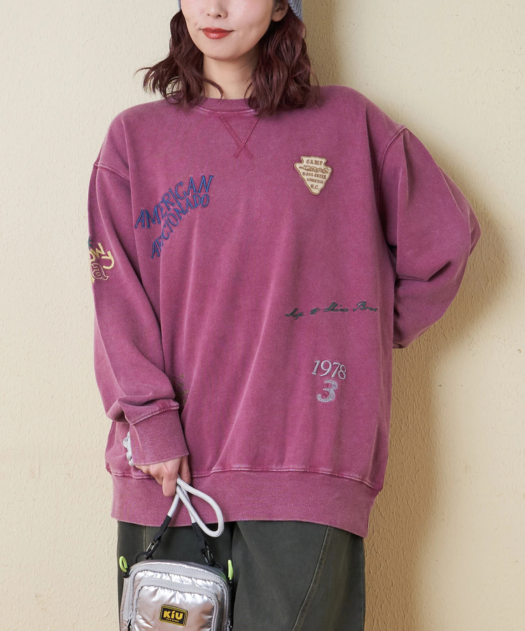 CUBE SUGAR(キューブシュガー) |【秋冬新作】30/10裏毛 パウダー加工 スウェット ロゴ 刺繍 ビッグ プルオーバー