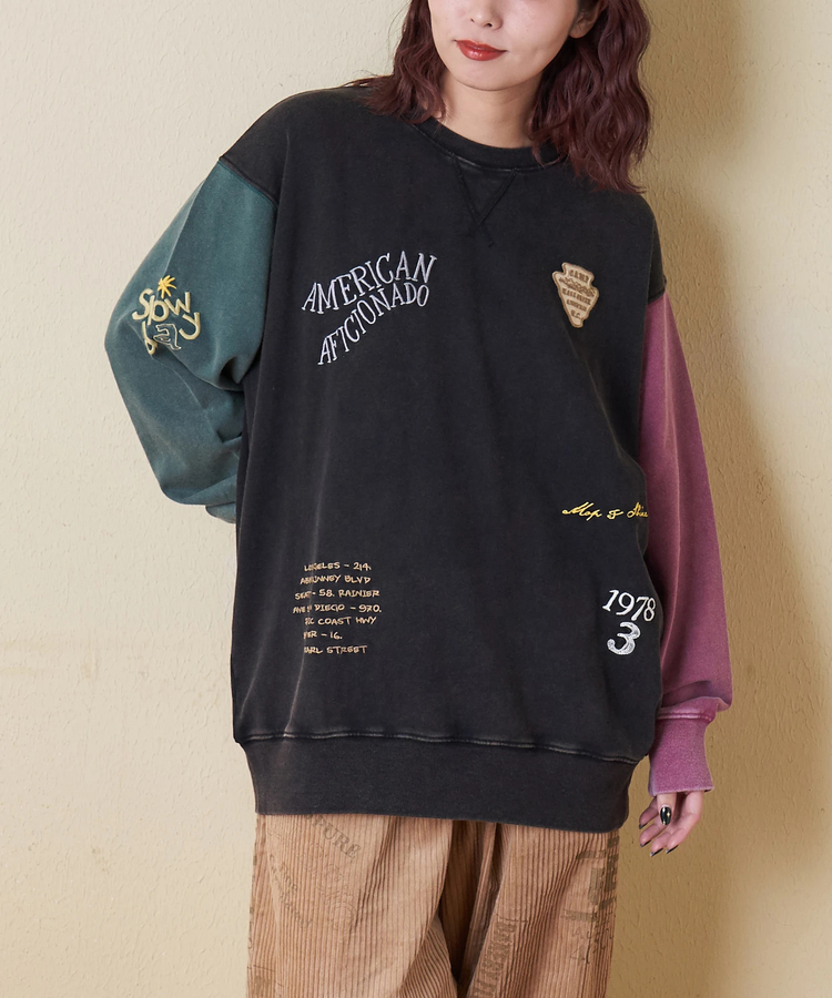 CUBE SUGAR(キューブシュガー) |【秋冬新作】30/10裏毛 パウダー加工 スウェット ロゴ 刺繍 ビッグ プルオーバー