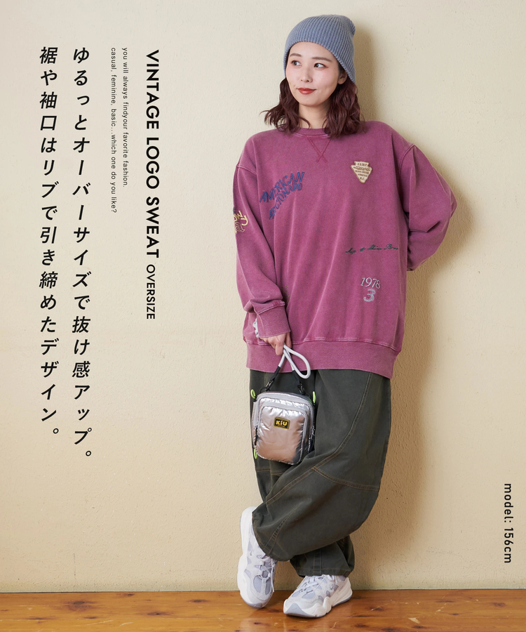 CUBE SUGAR(キューブシュガー) |【秋冬新作】30/10裏毛 パウダー加工 スウェット ロゴ 刺繍 ビッグ プルオーバー